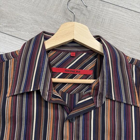 VTG Signum Striped Button-Up Shirt XL Multicolor Long Sleeve Cotton Germany Made - Picture 2 of 12